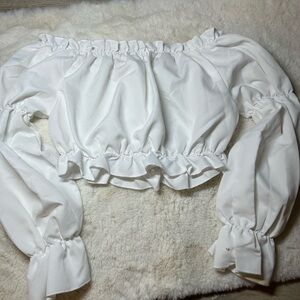 Cream Ruffled Smocked Crop Blouse